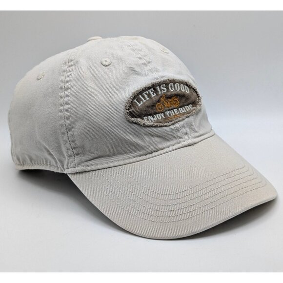 Life Is Good Enjoy The Ride Tan Hat Bike  Dad Cap Adjustable Strap Back Beige - Picture 1 of 5
